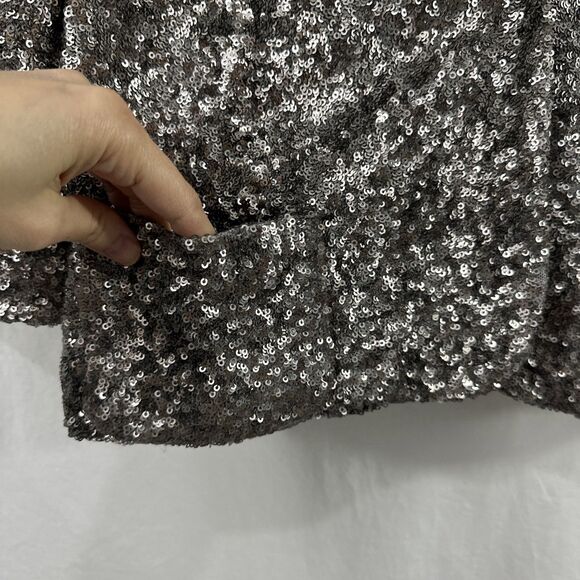Apt 9 Sequin Silver Open Front Blazer Jacket Womens Size M Party Festive Glam - Picture 6 of 12
